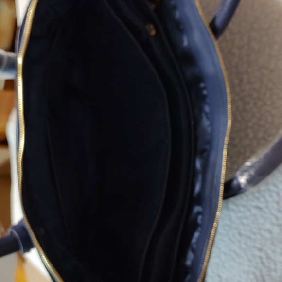 Joy & Iman dark blue leather tote bag. NWOT. - Picture 11 of 14